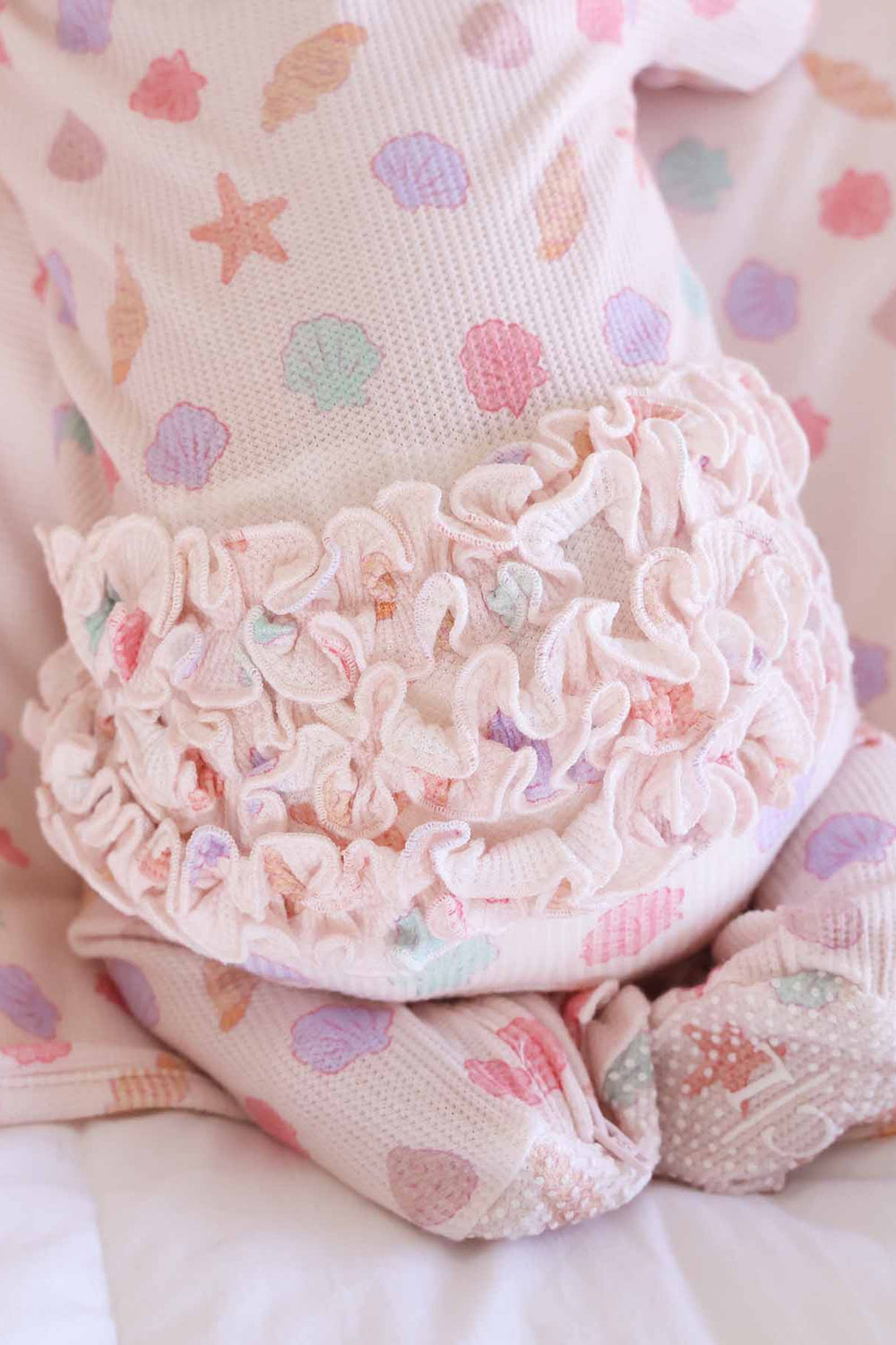 pastel shell ruffle footie for girls 