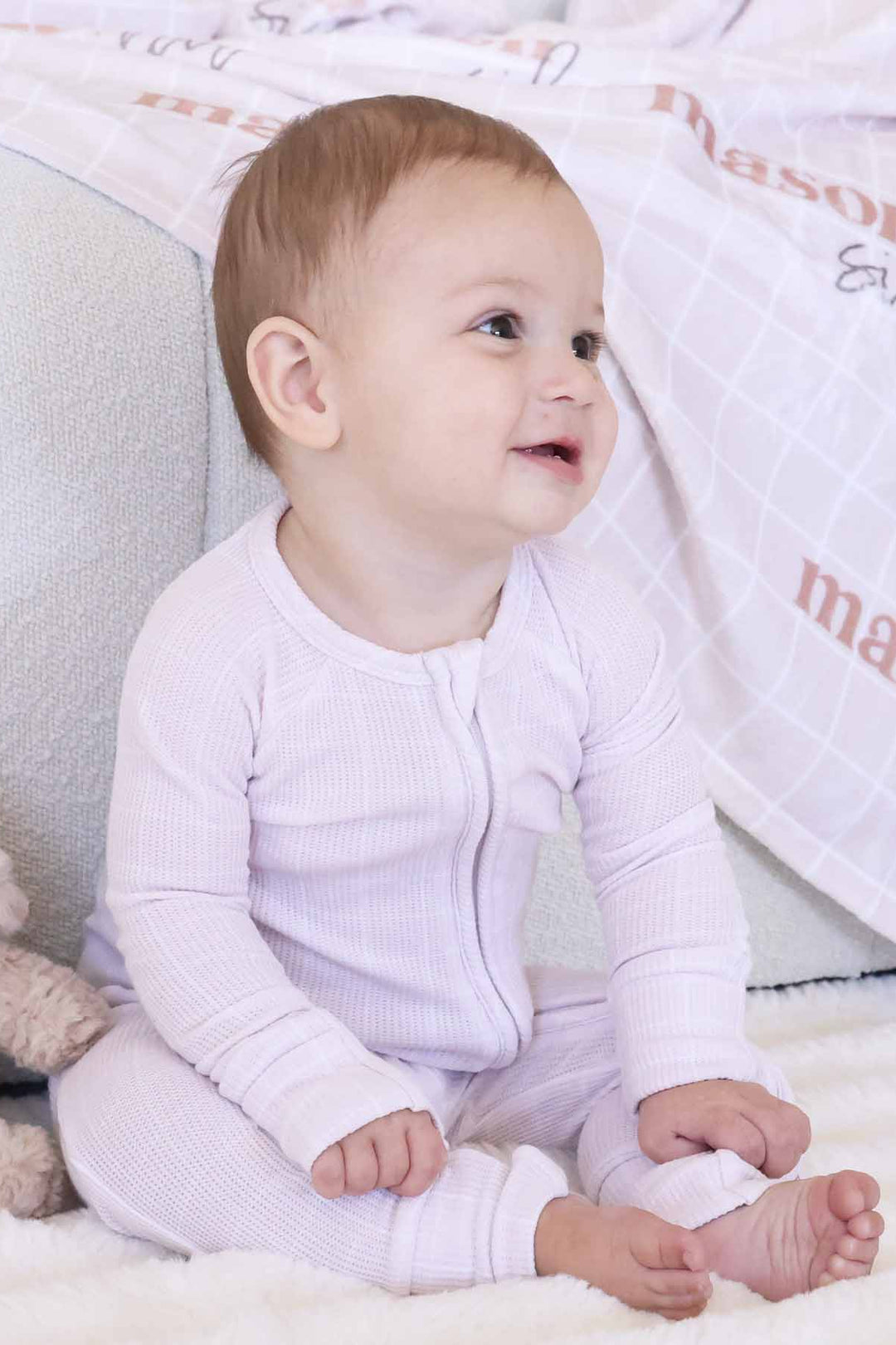 neutral square zip romper pajama for babies