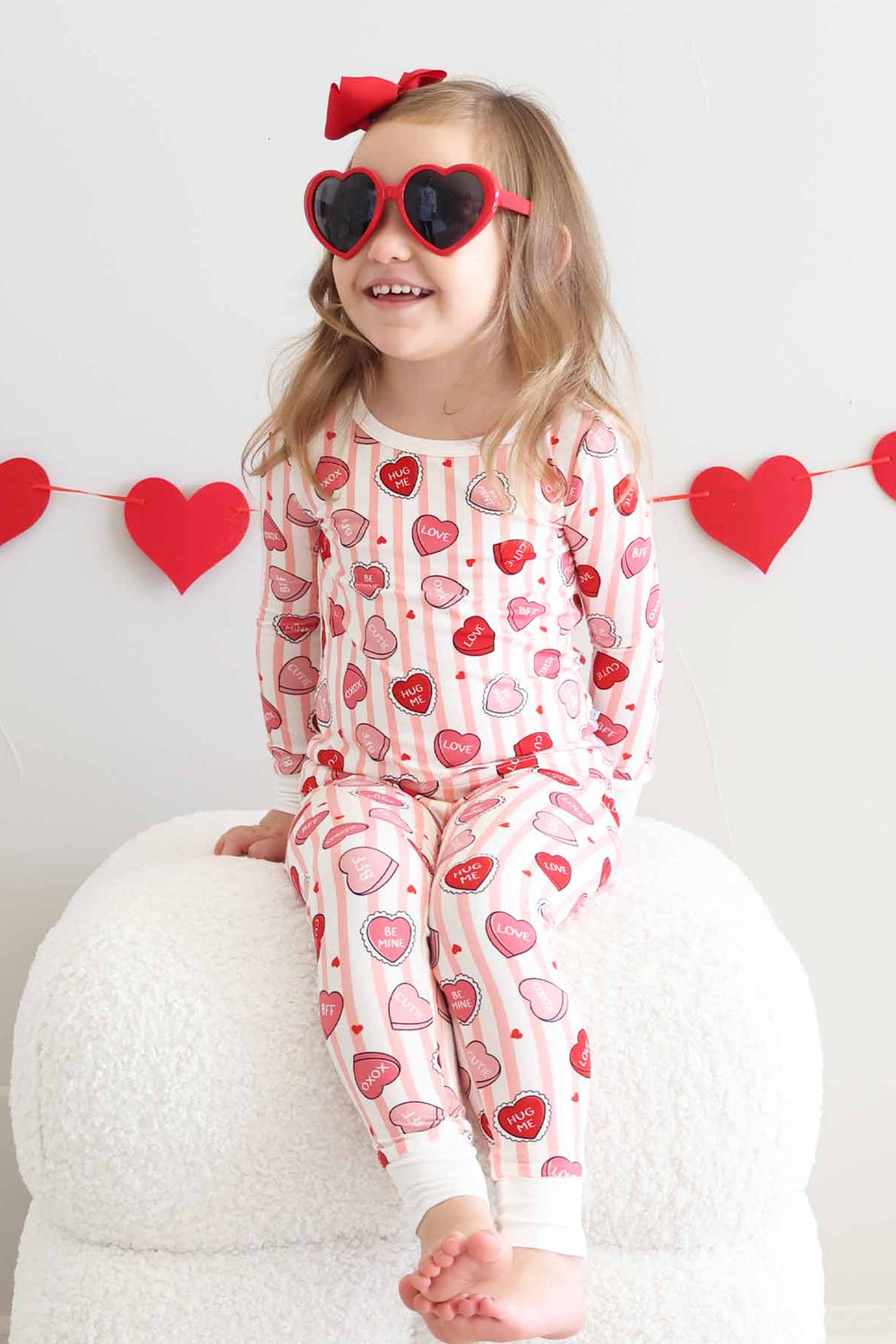 valentine's candy stripes two piece pajama set