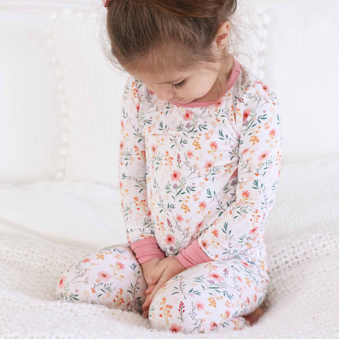 winnie's wildflower two piece pajama set for girls bamboo 