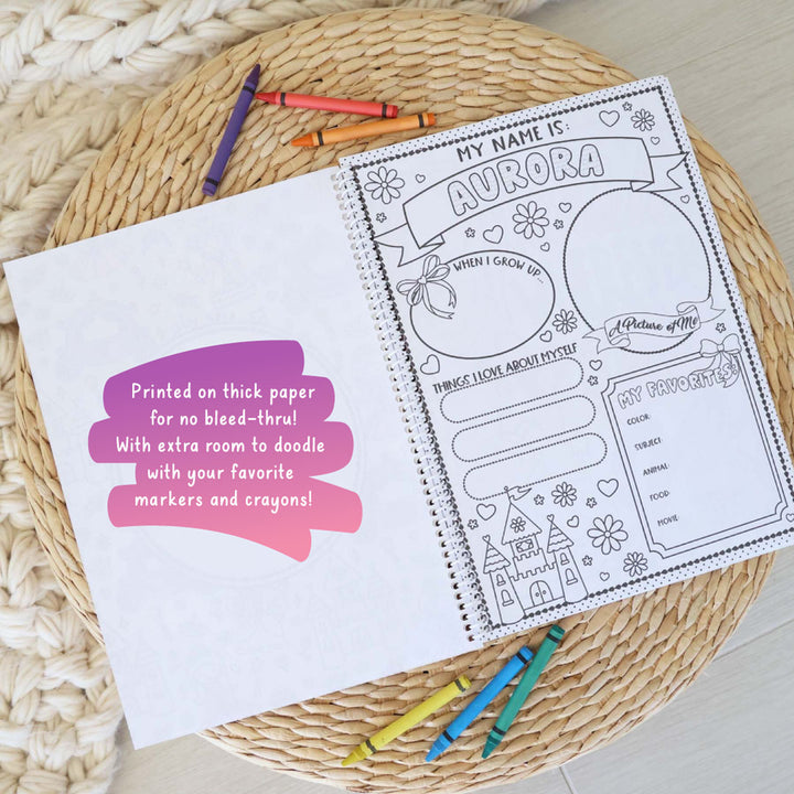 personalized princess coloring book with page with kids favorite things
