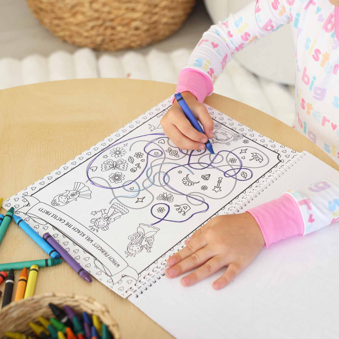princess themed coloring book with path tracing game 