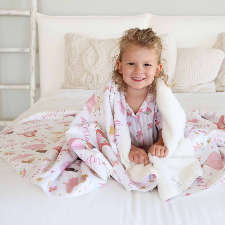 pretty princess personalized sherpa blanket for girls 