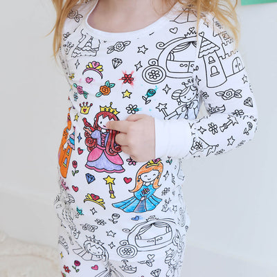 princess color me pajamas for kids two piece set 