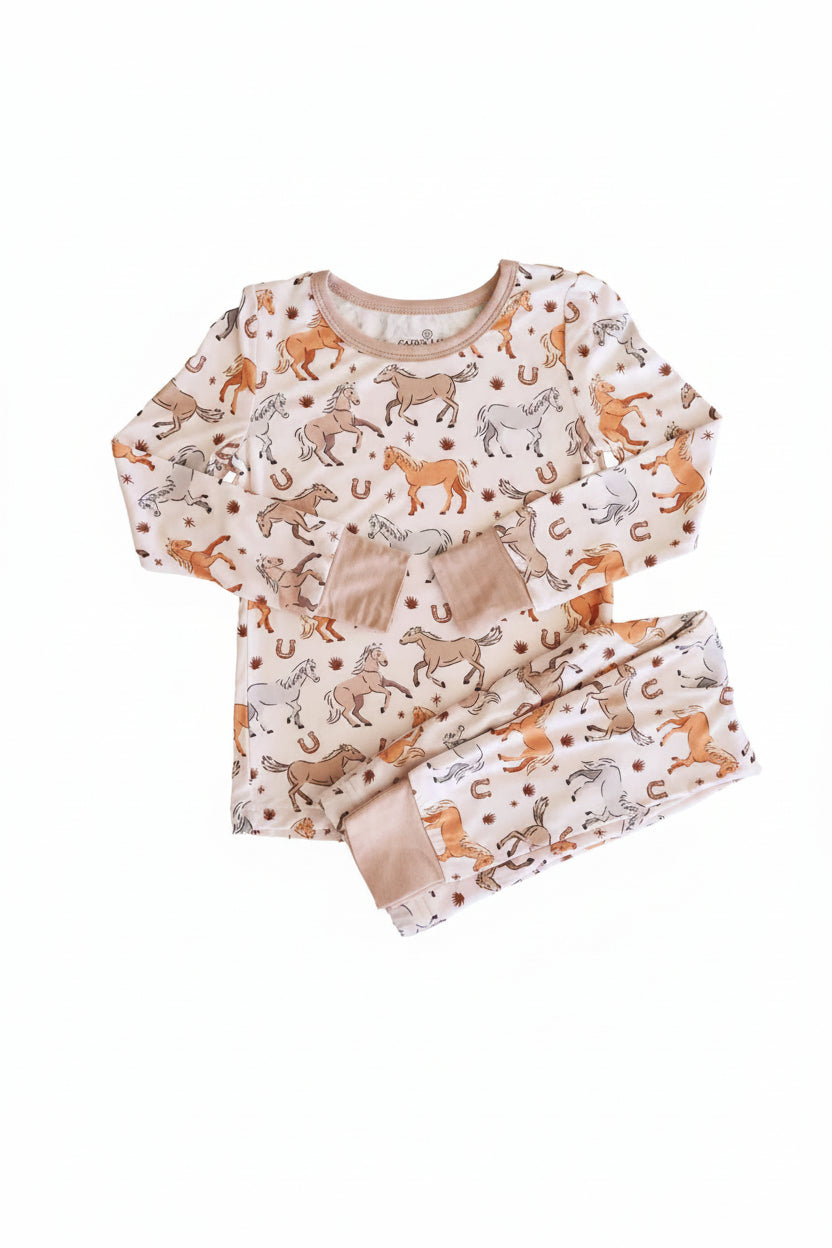 kids pajamas with horse print - caden lane