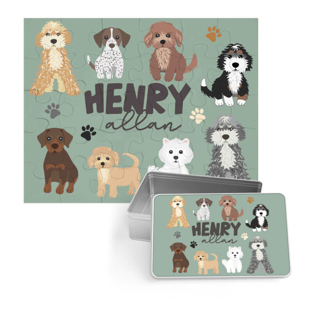 Kids Personalized 30 Piece Puzzle | Green Puppy Pals