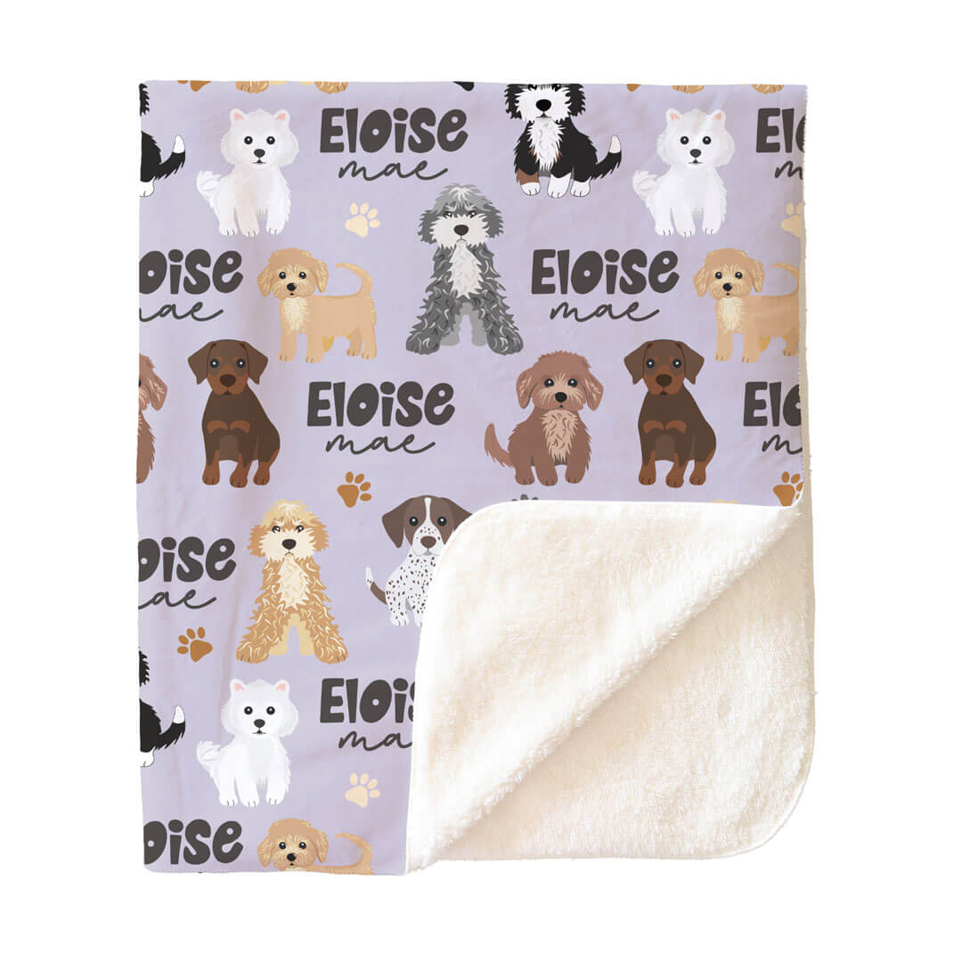 Puppy Pals Personalized Toddler Blanket | Purple