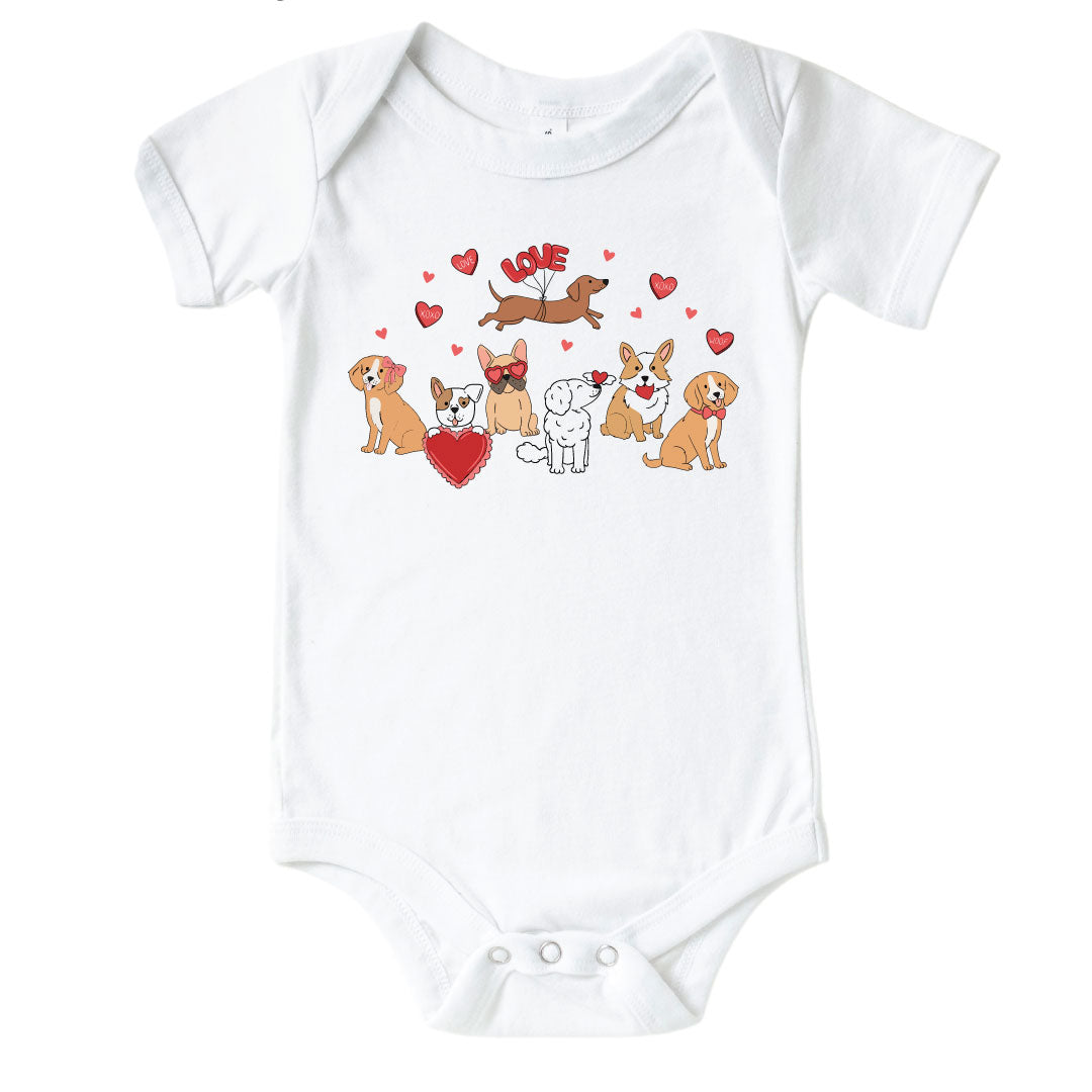 pups & kisses graphic bodysuit for babies valentine's day