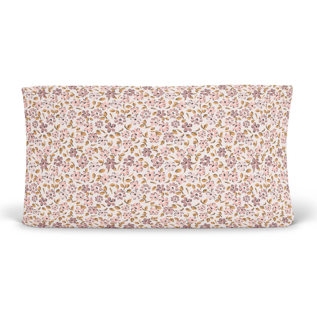 mauve and pink floral changing pad cover for babies 