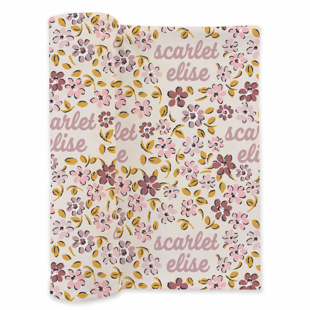 Mauvelous Meadow Personalized Swaddle Blanket