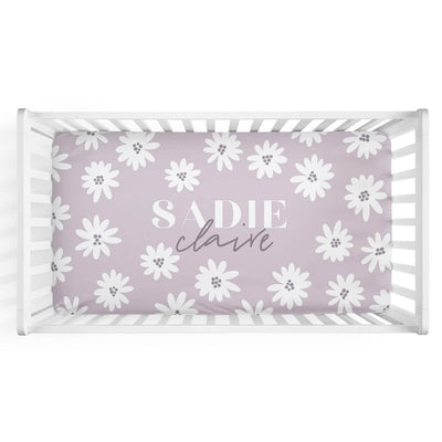 purple personalized daisy crib sheet 