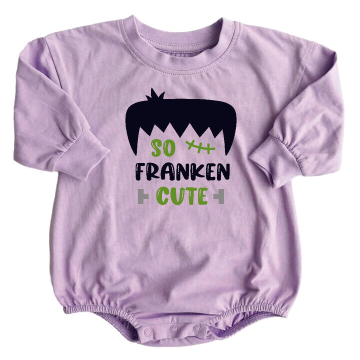 so franken cute purple long sleeve bubble romper