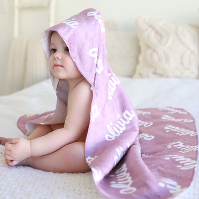 personalized baby name towel with hooded light purple