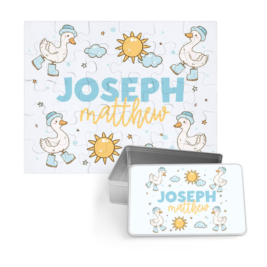 personalized goose puzzle for boys with matching tin