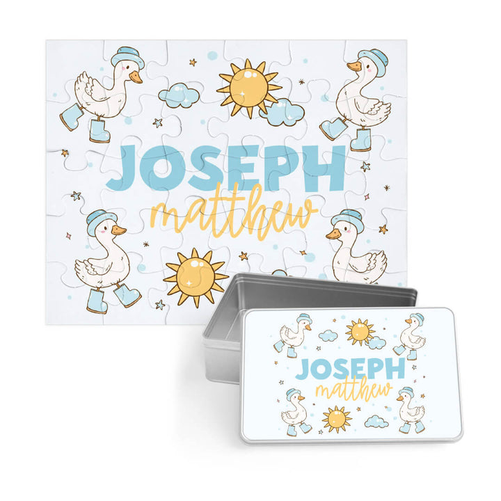 personalized goose puzzle for boys with matching tin