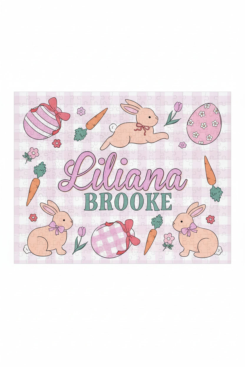 Kids Personalized 30 Piece Puzzle | Hoppy Spring Pink
