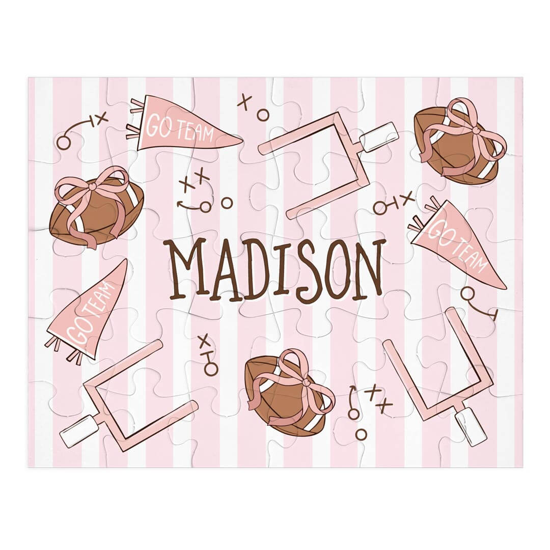 Kids Personalized 30 Piece Puzzle | Tiny Touchdowns Pink