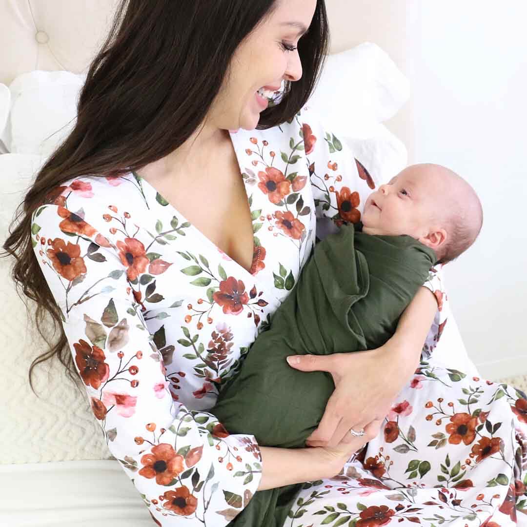 maternity robe rust floral