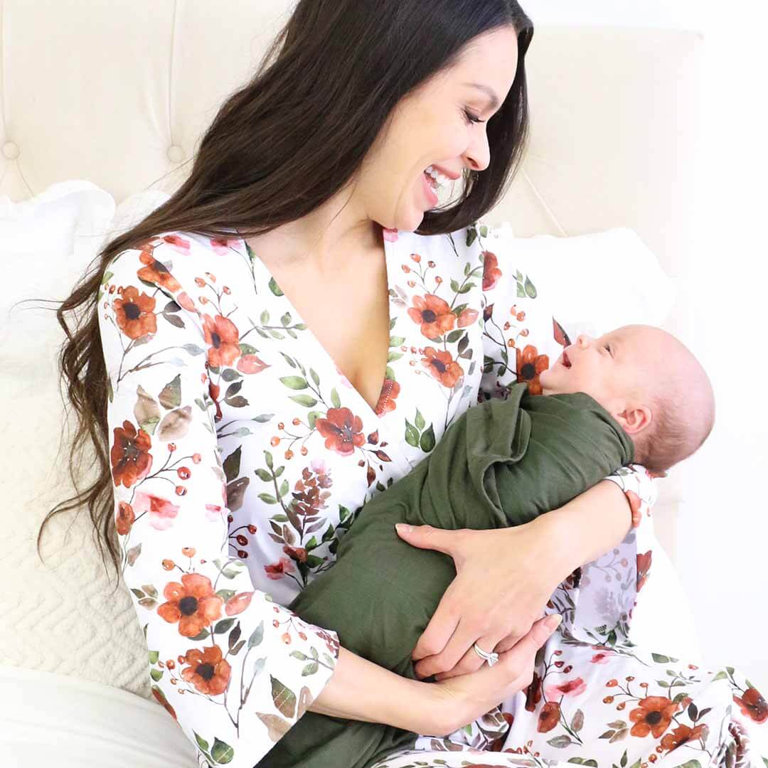rust floral maternity robe 