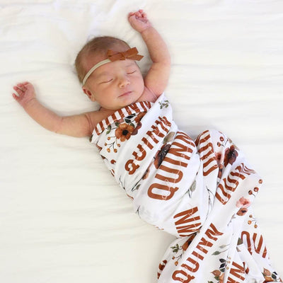 rust floral personalized swaddle blanket 