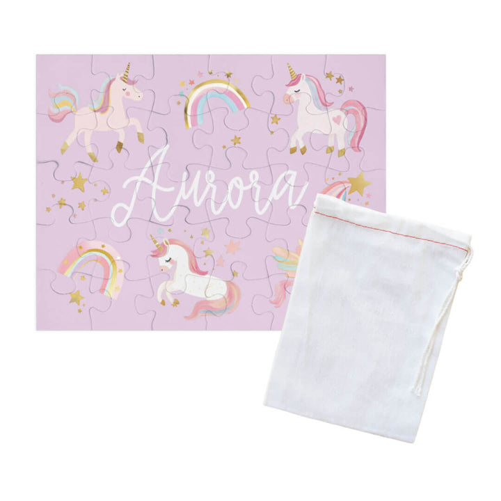 rainbow magic personalized puzzle for kids with a drawstring bag