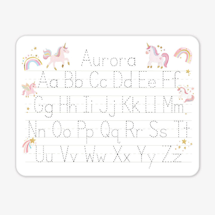 rainbow and unicorn personalized alphabet whiteboard for kids