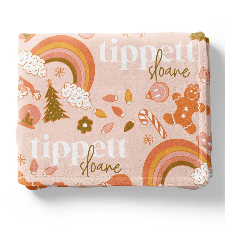 personalized kids blanket christmas rainbow