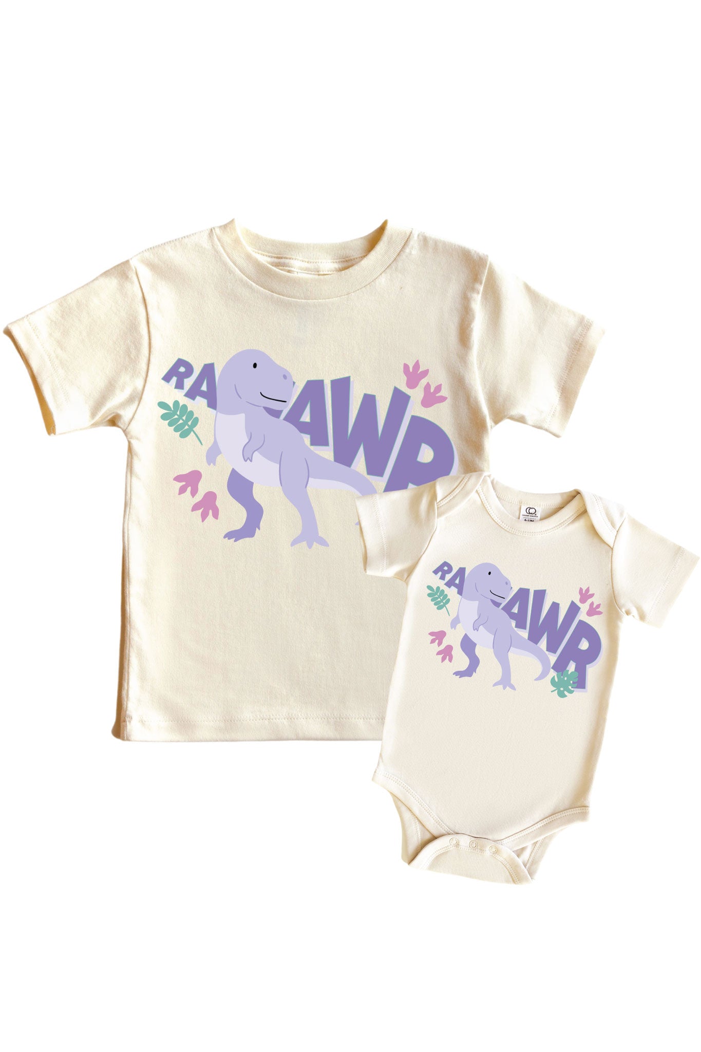 RAAWR Pink Graphic Bodysuit & Kids Tee | Natural