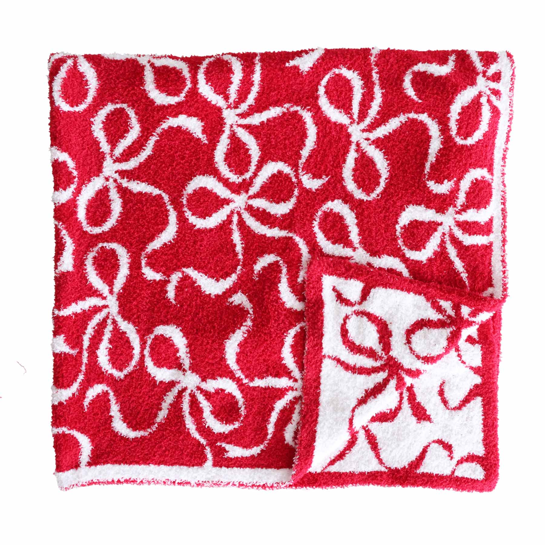 red christmas bow luxe microfiber blanket for bbaies, toddlers and adults 