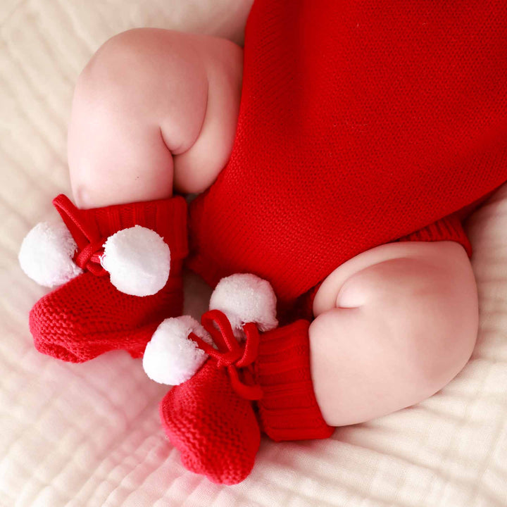 red knit sweater pom pom beanie for babies 