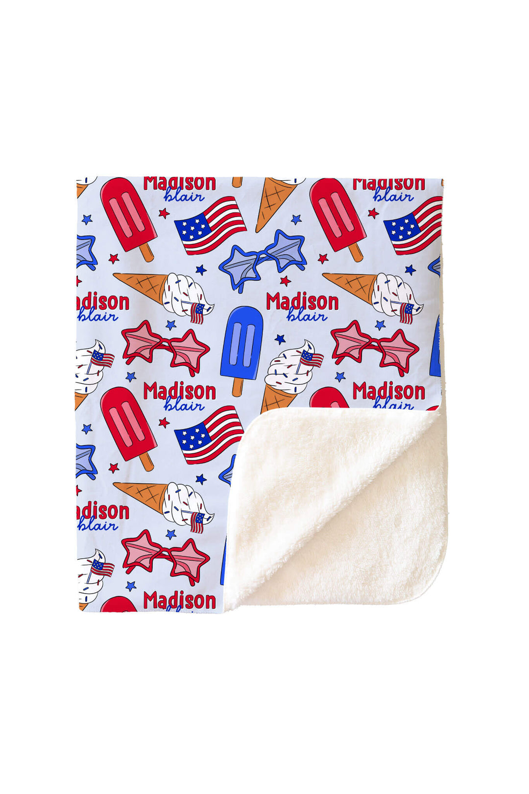 caden lane red white and cool personalized kids blanket with name - patriotic 4th of july gift