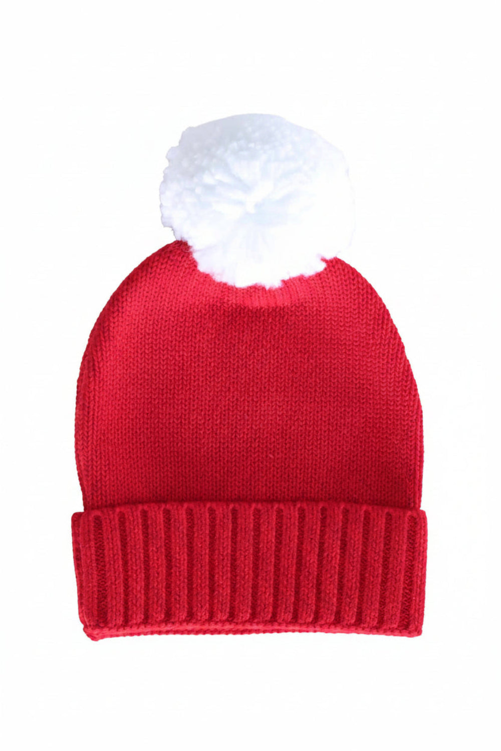christmas red knit sweater beanie with white pom pom 