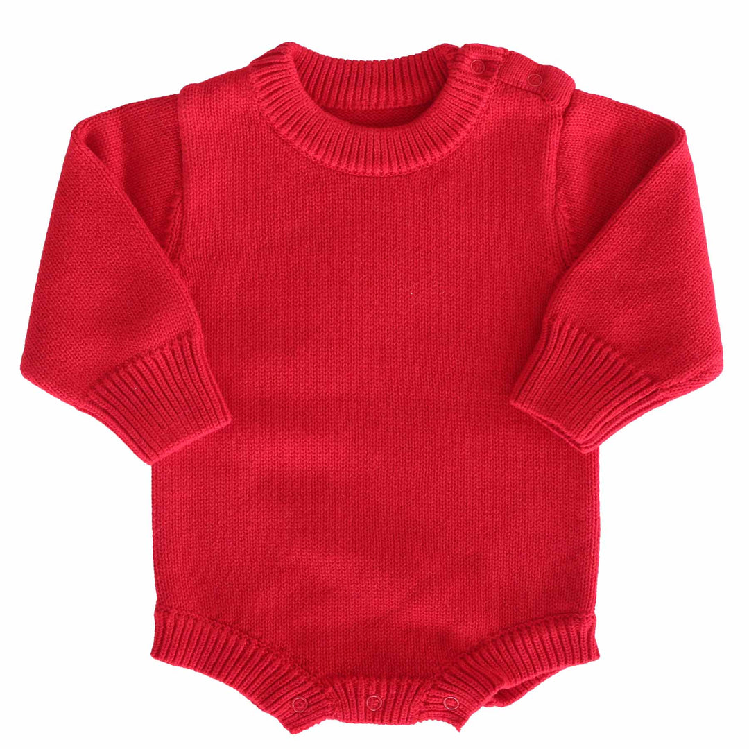 plain red personalized knit sweater bubble romper for babies for christmas 