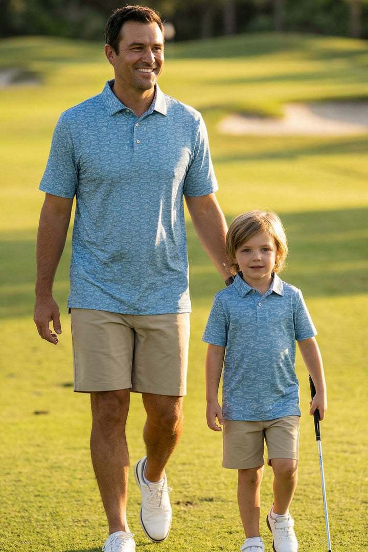 fishing themed matching father/son polo shirts 