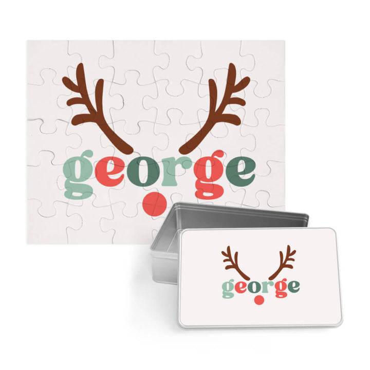 reindeer name personalized puzzle for kids with matching tin