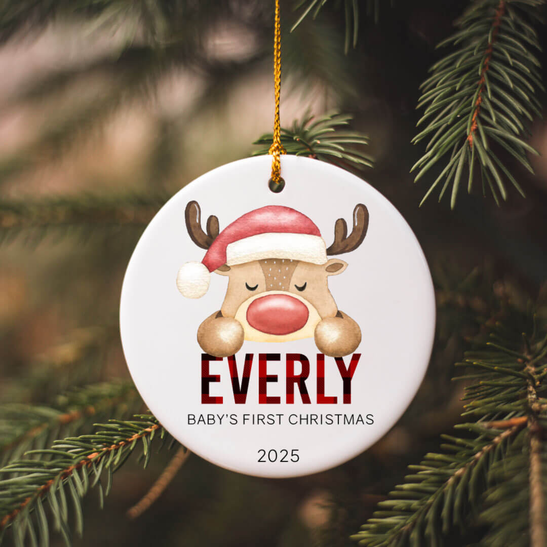 Personalized Ceramic Christmas Ornament | Plaid