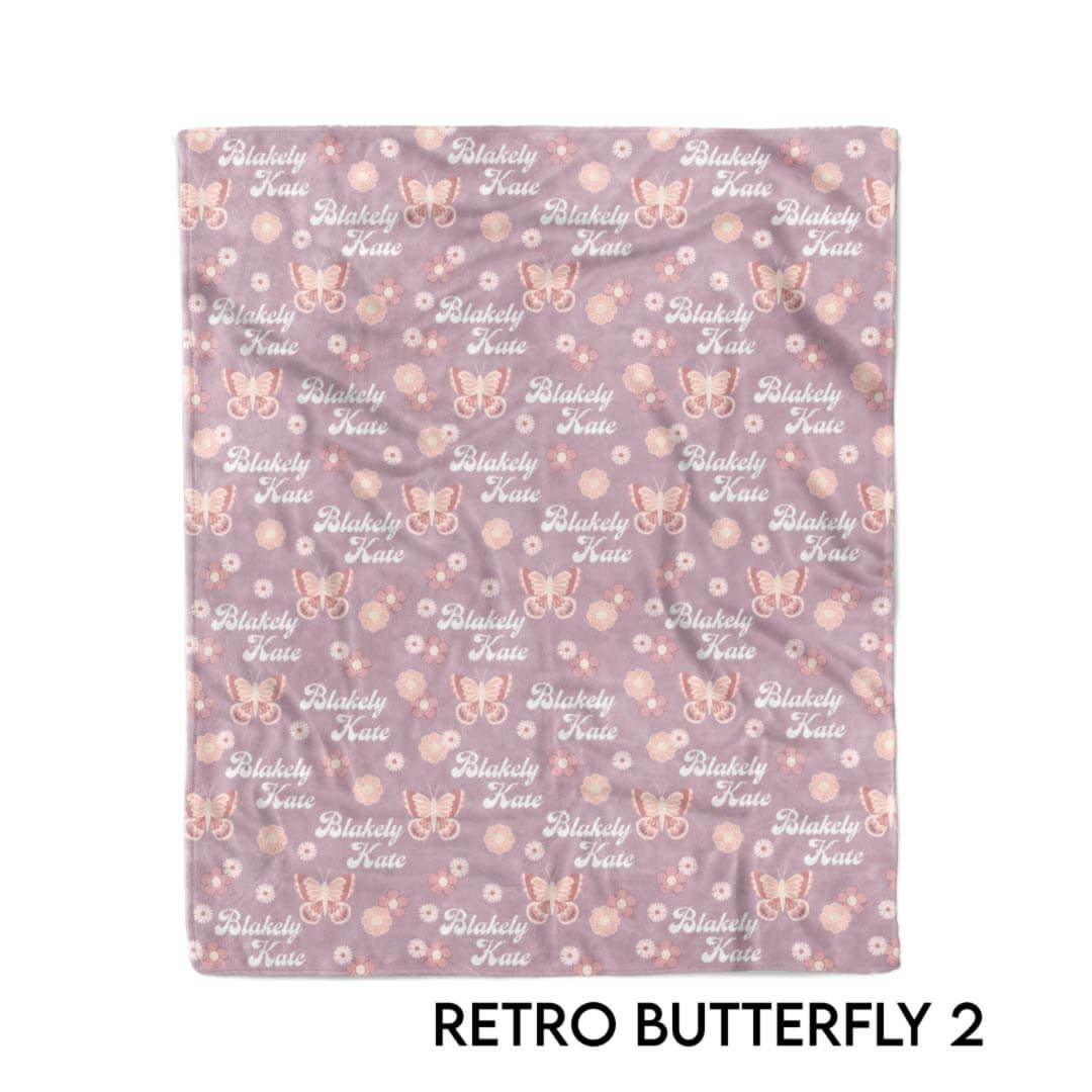 retro butterfly personalized kids blanket purple