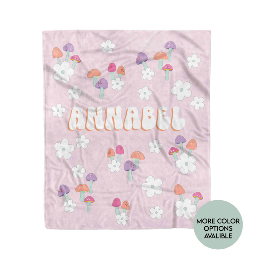 retro nature personalized kids blanket pink 