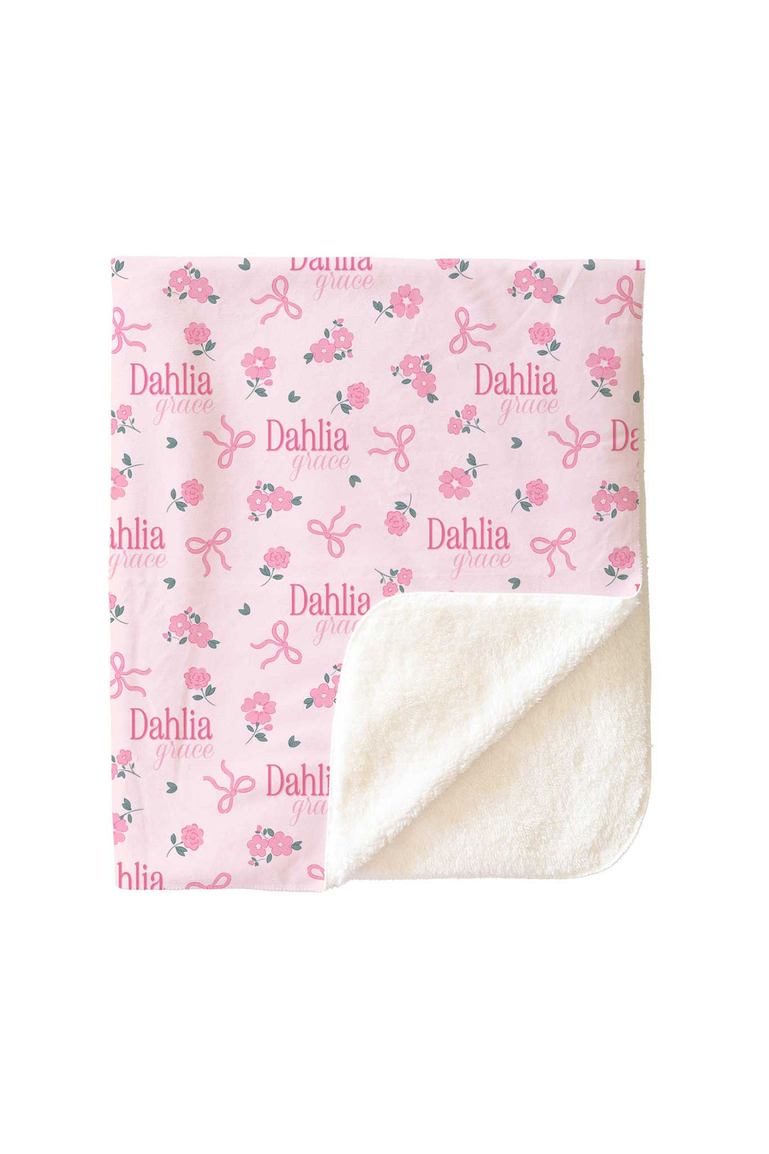 ribbon and roses pink personalized sherpa blanket for girls