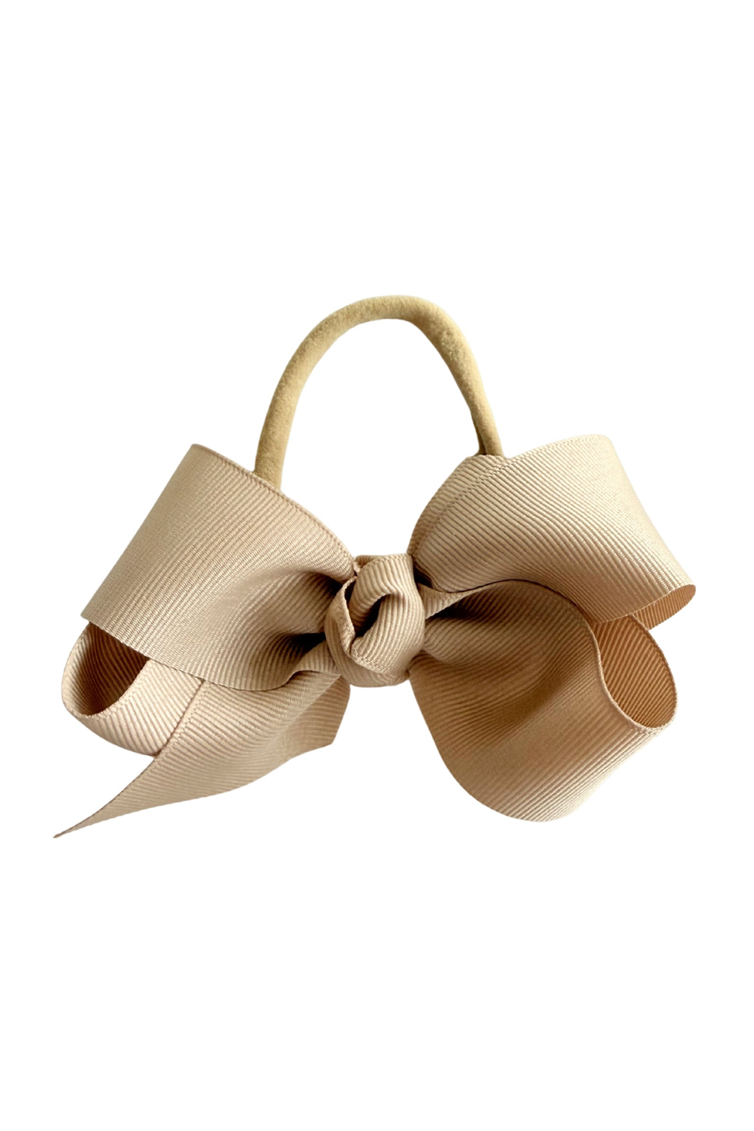 Taupe grosgrain ribbon bow headband on white background