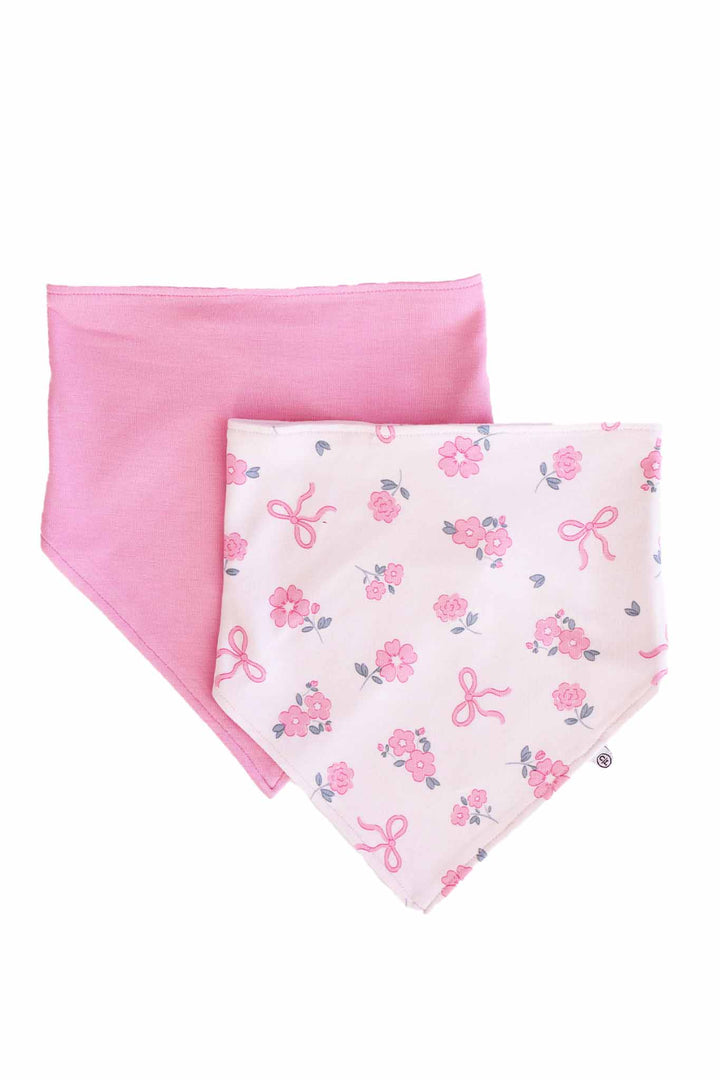 ribbon &amp; roses pink two piece bandana bib set for girls 