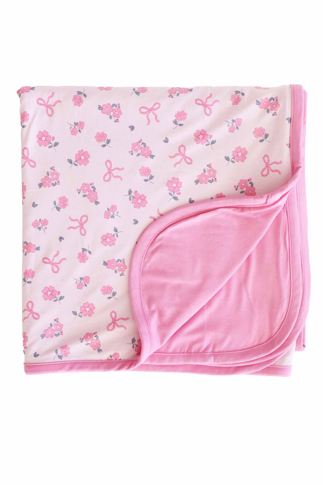 ribbon & roses pink double sided bamboo blanket 