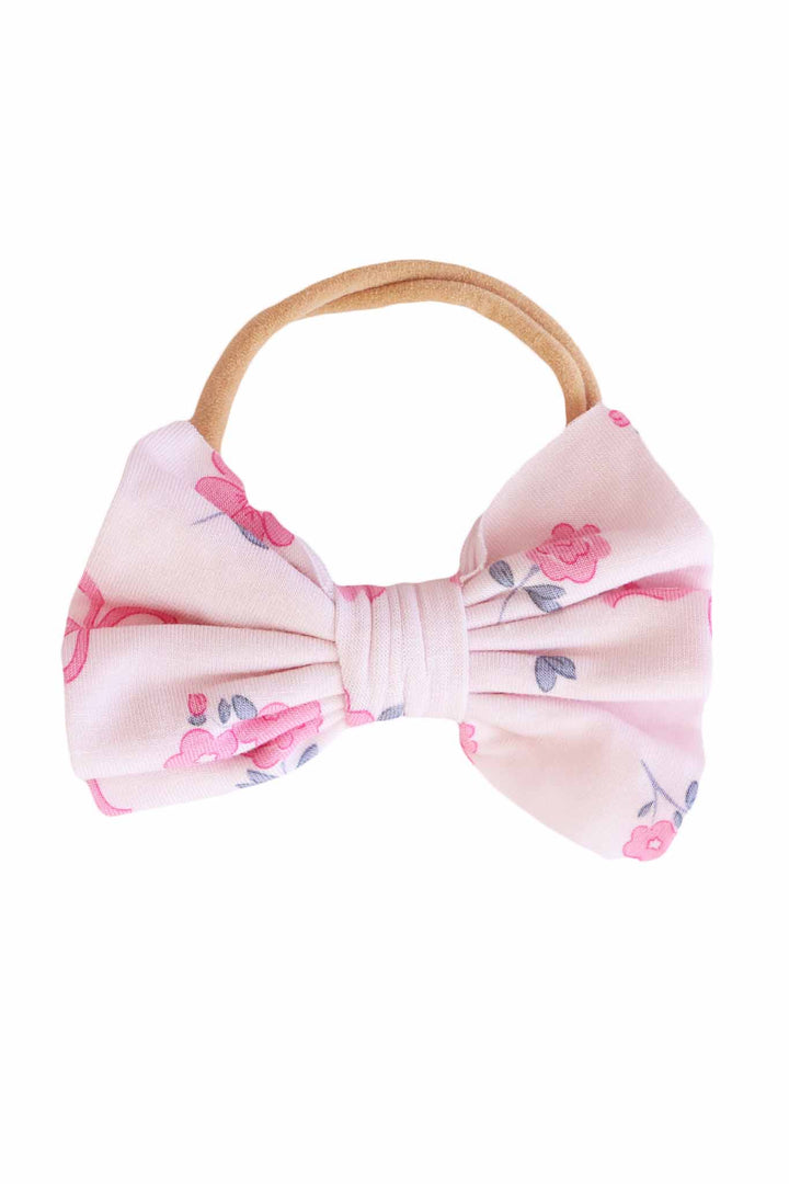 ribbon and roses pink knit bow headband for baby girls 