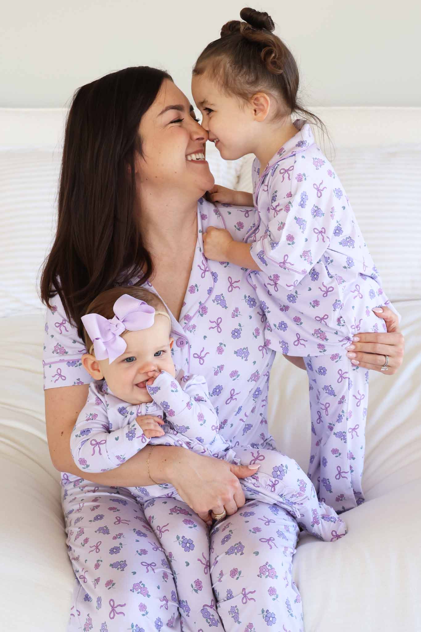 ribbon and roses matching lounge sets and pajamas for mom and daughter 