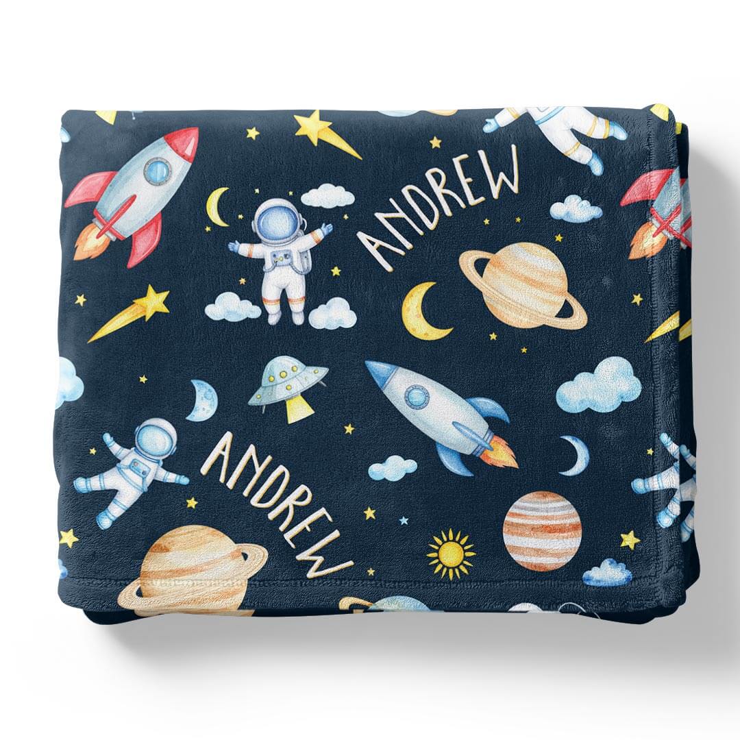 rocket adventure personalized minky blanket for kids 