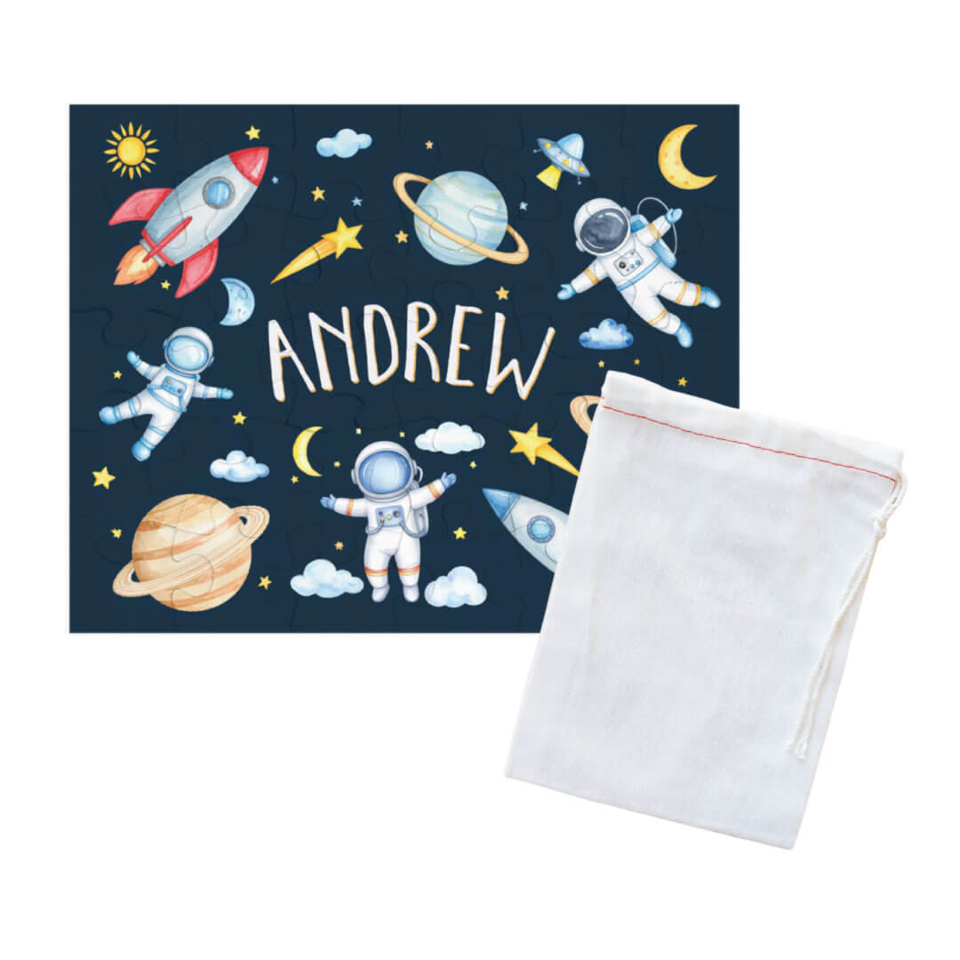 space personalized kids puzzle with drawstring bag 