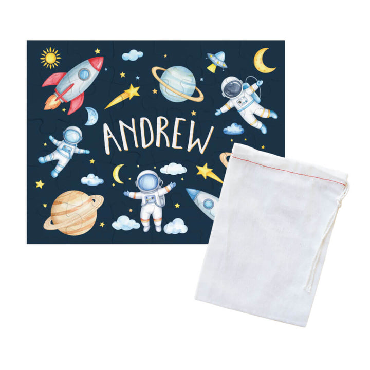 space personalized kids puzzle with drawstring bag 