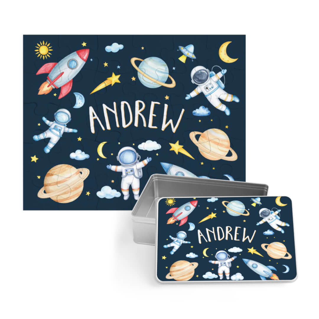 rocket adventure personalized puzzle for kids with matching tin 