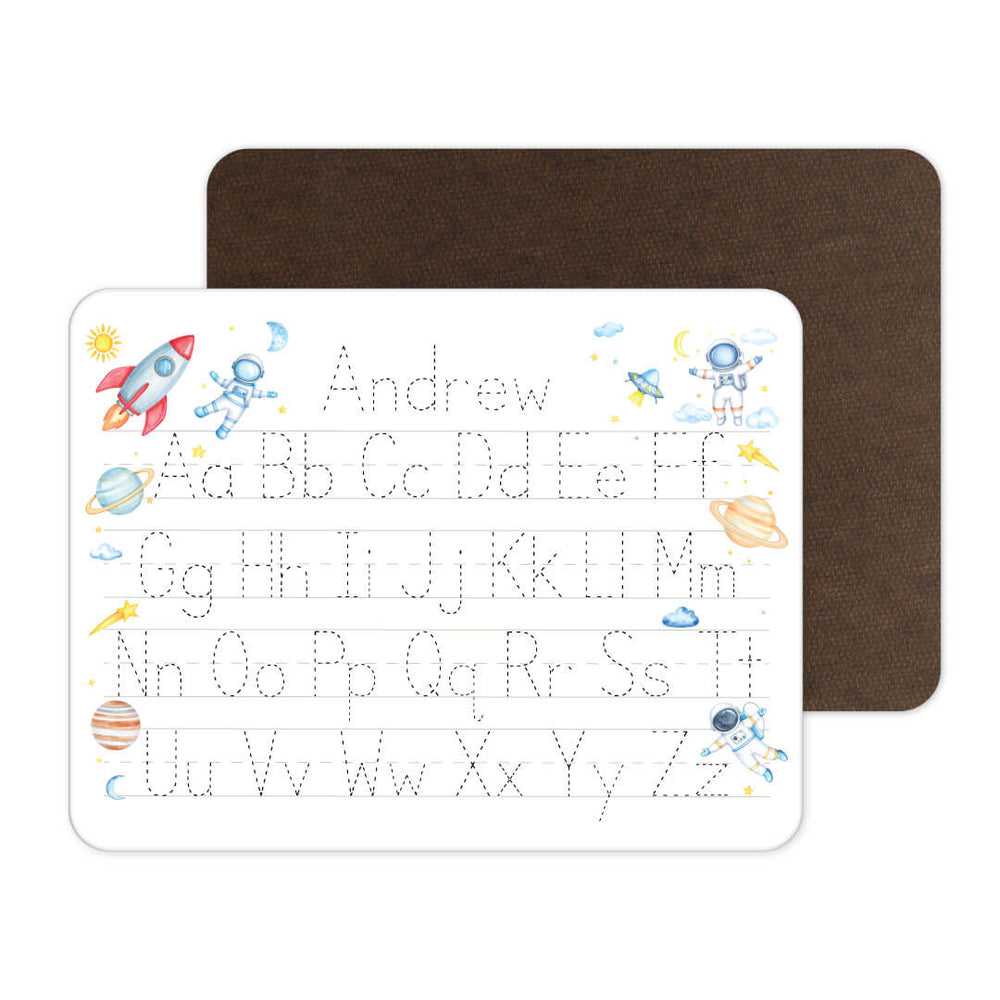 space themed personalized alphabet whiteboard for kids 