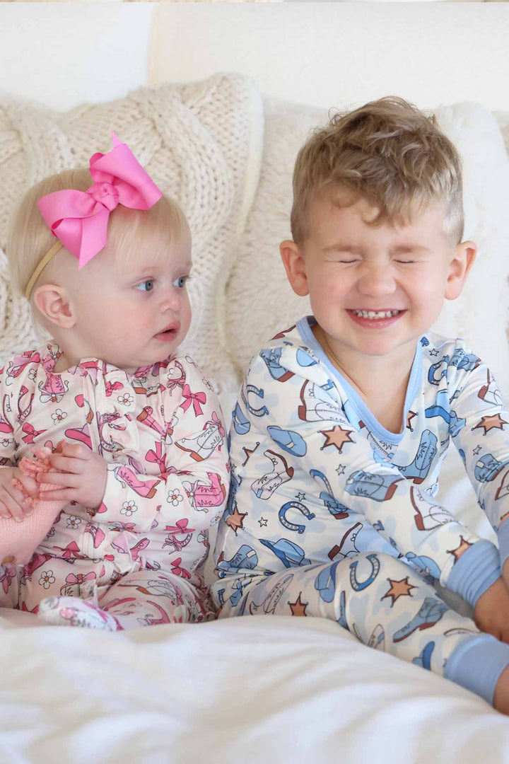 western themed sibling matching pajamas for babies, toddlers and kids 